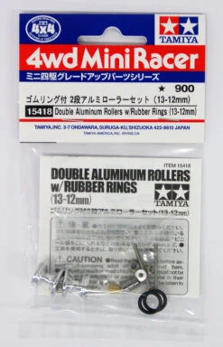 Tamiya 15418 Mini 4WD Double Aluminum Rollers With Rubber Rings (13-12mm)