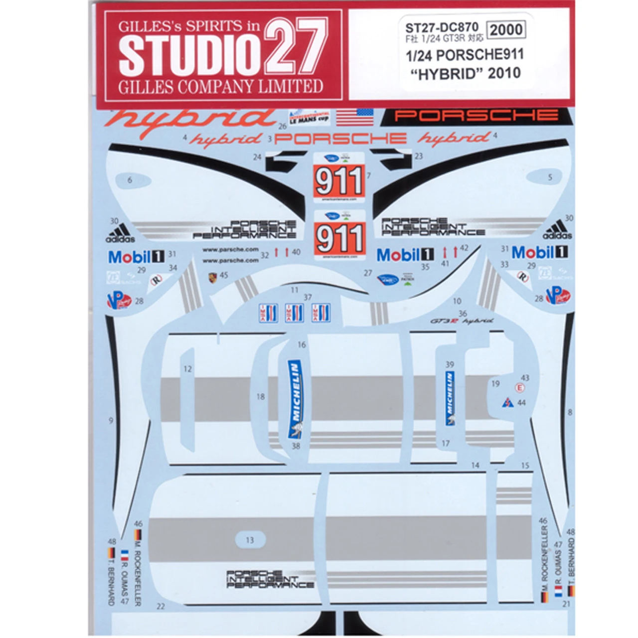 Studio27 ST27-DC870 GT3R Porsche911 HYBRID ALMS 2010 Decal For Fujimi 1/24
