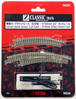 Rokuhan R026 Curved Remote Turnout Left Hand & R195mm 30 Track (Z Scale)