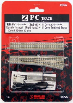 Rokuhan R056 R490mm 13 Remote Turnout Right Hand & 110mm Track (Z Scale)