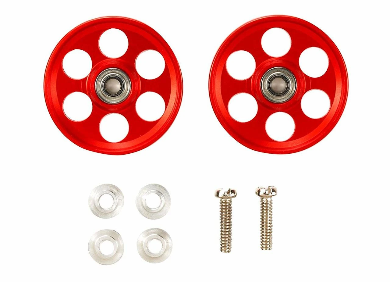 Tamiya Mini 4WD 95404 HG Lightweight Aluminum Ball-Race Rollers 19mm (Ringless/Red) - Image 2