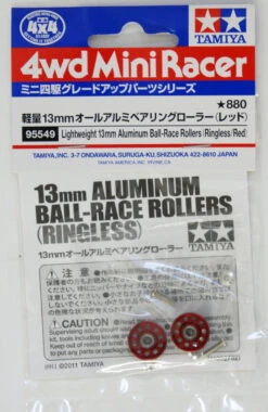 Tamiya 95549 Mini 4WD Lightwight 13mm Aluminum Ball-Race Rollers (Ringless/Red)